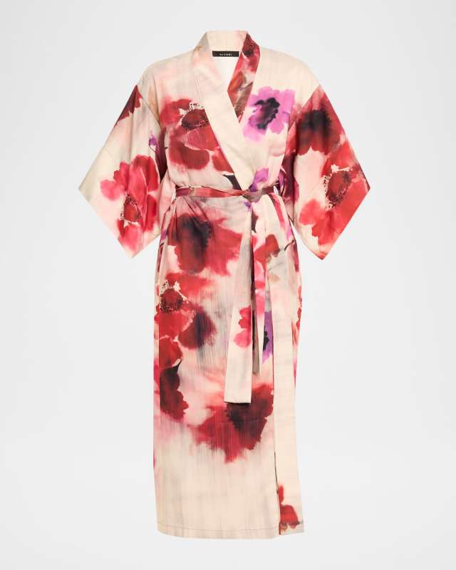 Mizuki Floral-Print Charmeuse Rob